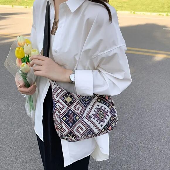 Ethnic Hobo Bag Nylon Boho Messenger Adjustable Strap NEW - Picture 4 of 5